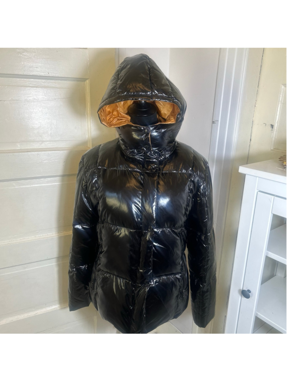 Women's Moncler Goose Down Puffer Jacket Black Gold Size M (5) Winter Luxury